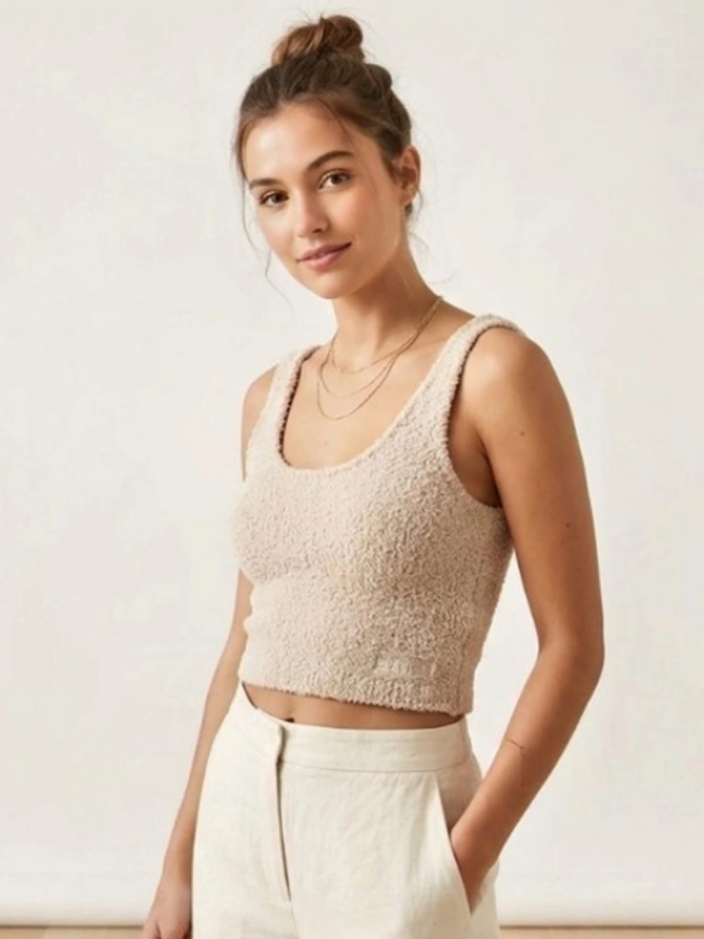 If It Were Me Beige Bouclé Crop Tank Size XS Like New